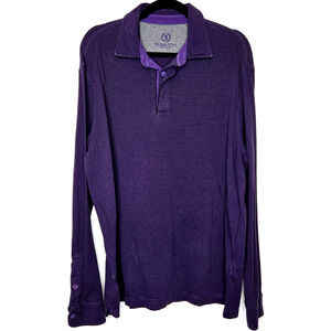 Bugatchi‎ Uomo Mens Polo Shirt Medium Purple Striped Long Sleeve Rugby Stretch